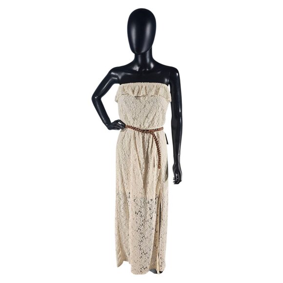 Studio Y Dresses & Skirts - Strapless Lace Maxi Dress W/Leather Belt - Studio Y